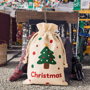 Bolsa de Lona de Algodón Orgánico con Cordón, Personalizada con Logotipo, Impresa con Serigrafía, Reciclable, para Regalos Navideños, Diseño de Papá Noel - Product Image 3