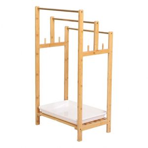 Porte-serviettes et étagère vintage autoportant en bambou et bois à 3 niveaux, pour piscine et salle de bain - Product Image 5
