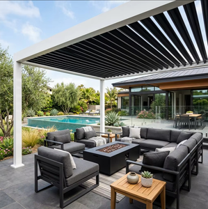 Pérgola Bioclimática Moderna de Lujo con Estructura Blanca, Techo de Láminas Motorizadas Negras, Pantalla LED y Diseño de Gazebo - Product Image 2