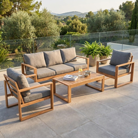 Ensemble de canapés d'extérieur en aluminium, 4 pièces, cadre en grain de bois, coussin de 10 cm pour patio et jardin