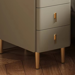 Meja Nakas Kayu Solid Ultra Tipis Minimalis Modern untuk Rumah Kecil, Kamar Tidur, dengan Tiga Laci dan Alas Batu - Product Image 4