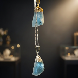 Colgante de Piedra de Aguamarina Pulida en Forma de Lágrima, Gema Semipreciosa, Collar de Doble Gota, Joyería - Product Image 3