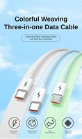 Câble de charge rapide multifonctionnel USB Type-C de haute qualité 6A 66W 3 en 1 en nylon tressé de 1,25 m pour iPhone