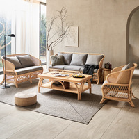 Nordischer Stil Rattan-Korbgeflecht 2-Sitzer Sofa Liegestuhl für Innen- und Außenbereich Terrasse Wohnzimmer