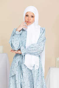 Elegante Vestido Midi Musulmán Vintage con Estampado Floral, Corte Holgado, 100% Algodón, Manga Larga, Abaya con Bordado de Plumas y Cinturón para Uso Diario - Product Image 3