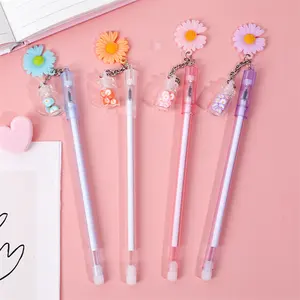 0.5mm black ink pens stationery items for school students fashionable colorful plastic flower pendent charms gel pen