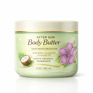 Beurre corporel après-soleil à l'huile de coco |   Soin après-soleil hydratant pour peaux sèches |   8 oz |   Étiquetage privé OEM - Product Image 1