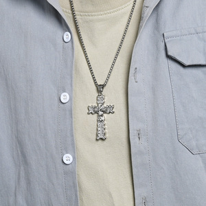 <b>Cross</b> Stainless Steel Pendant Necklace Unisex Fashion Jewelry Gold Tone Retro Punk Style - Product Image 3