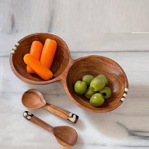 Acacia Wood Fruit & Salad Wooden Bowl For Hotel & Restaurant Best Quality <b>Sticker</b> Enamel Printed Handmade Serving Bowl - Product Image 1