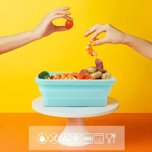 2024 nouveau Style empilable micro-ondes carré alimentaire conteneur pliable Silicone boîte à lunch