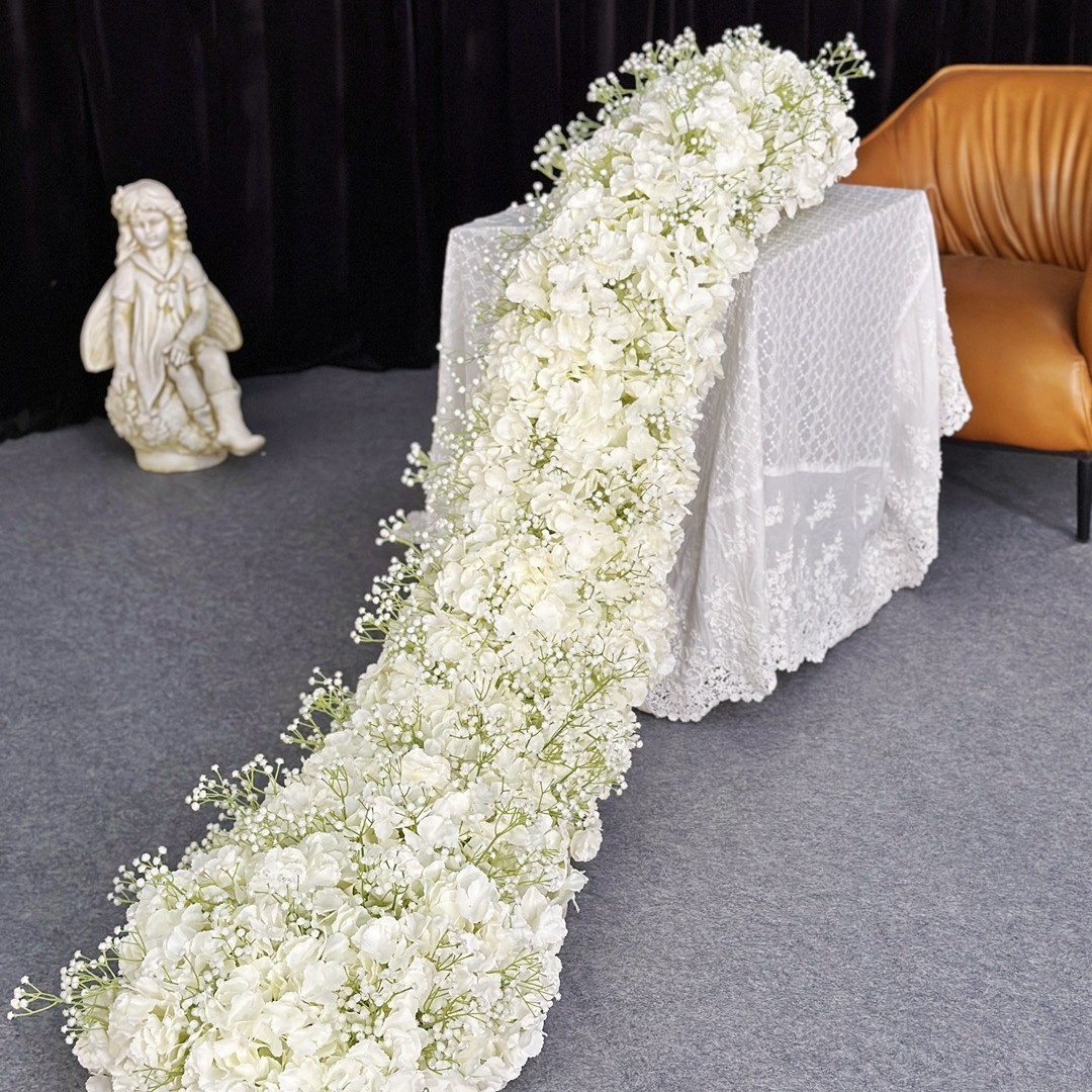 Bande de fleurs boule brodée ciel étoilé 2 mètres blanc