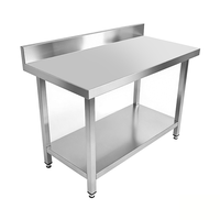 Plan de travail en acier inoxydable industriel 304 sur mesure, double niveau, pieds carrés, table de travail en acier inoxydable pour boucherie