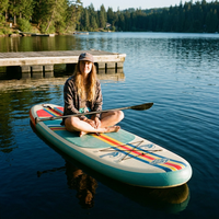 Planche de SUP gonflable en PVC OEM Teal Wave Print à 3 ailerons, 10 pieds, polyvalente pour le lac, le yoga et le tourisme, avec kit de pompe à manomètre