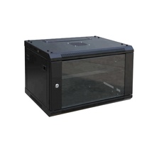 OEM ODM Rak Server Dinding 19-Inci Hitam Aman dengan Tinggi 6U Kedalaman 600mm Baja SPCC Cold Rolled Pintu Kaca Stok Tersedia