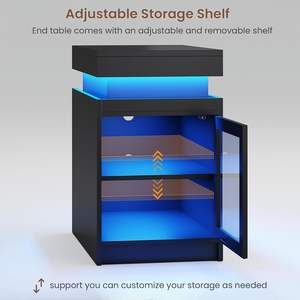 <strong>Black</strong> <strong>Narrow</strong> Side <strong>Table</strong> Sliding Top Storage Shelves and LED Lights End <strong>Table</strong> with Charging Station - Product Image 6