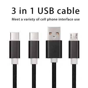 Promotional Business Gift Set Nylon Braided 3 In 1 Micro Nylon Usb Type C Charger Cable Charging Mobile Phone Cables Custom LOGO