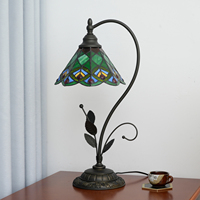 Lampe en verre teinté queue de paon verte, élégante lampe de bureau vintage en forme de feuilles pour chevet, salon, bureau, hôtel, salle à manger