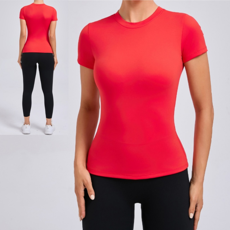 Aoyema Wholesale Women Sports Wear Custom Logo Quick-Drying Breathable Round Neck Running Fitness Yoga Top Short Sleeve T