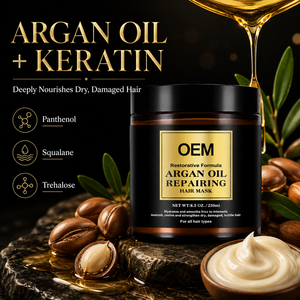 Fournisseur en gros d'usine chinoise, masque capillaire à l'huile d'argan personnalisé avec vitamine B5, masque capillaire nourrissant pour tous types de cheveux - Product Image 3