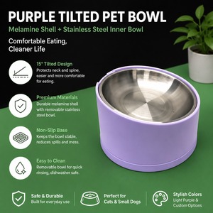 Gamelle inclinée en acier inoxydable pour animaux de compagnie, bol d'alimentation en mélamine pour chiens et chats, gamelle personnalisable pour nourriture et eau - Product Image 2