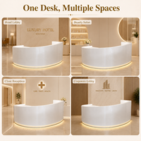Comptoir de réception incurvé sur mesure avec éclairage LED, comptoir d'accueil pour salon de beauté et spa en MDF avec tiroirs