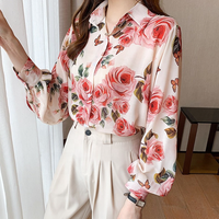 Chemises à manches longues pour femmes, imprimé Floral, mode printemps automne 2022
