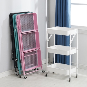 Carrello Portaoggetti Pieghevole a 3 Ripiani <span class=keywords><strong>in</strong></span> <span class=keywords><strong>Metallo</strong></span> con Vassoi Rimovibili, Moderno Carrello Mobile per Cucina - Product Image 2
