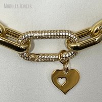 NM45635 Mousqueton à ressort avec zircon cubique pavé coeur charme plaqué or 18k chaîne collier bijoux de mode