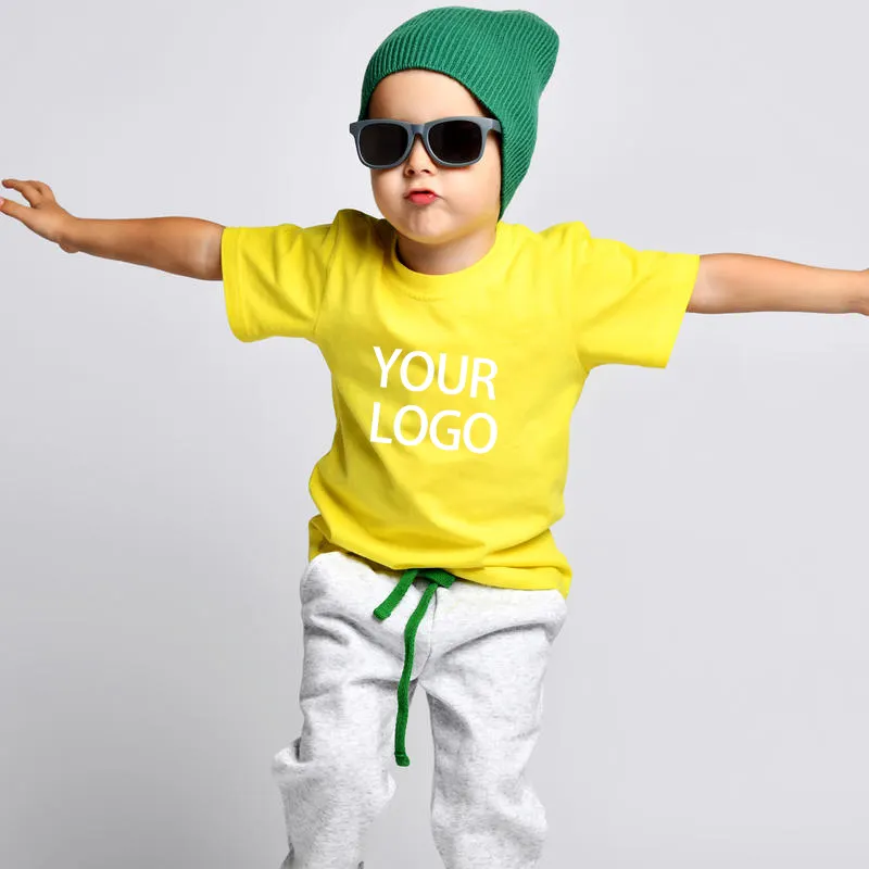 Camiseta 65% de algodón para niños, camisa con logo personalizado, 30% poliéster, 5% LICRA