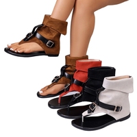 Sandales plates à bout ouvert de grande taille populaires, en cuir microfibre, avec cheville cintrée, chaussures décontractées pour les vacances pour femmes