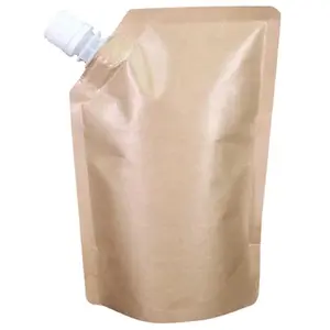 Kraft Paper Plastic Laminating Material Cream Refill Pouch Stand Up Spout Pouch For Cream Cosmetic Liquid Packing Bag