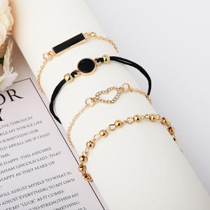 Fashion Jewelry <b>Sets</b> <b>Bracelets</b> Women's Gold Chain Heart Rhinestone Black Cord Adjustable Gift 2024 - Product Image 1