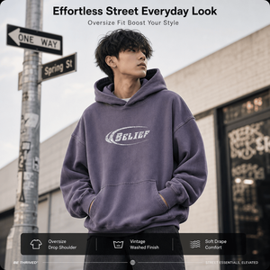 Sweat à capuche en coton épais 380G pour homme, style vintage délavé, coupe oversize, streetwear, imprimé graphique, pull à capuche personnalisé OEM - Product Image 2