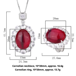 High Quality Eco-friendly Copper Oval Cut 15*20mm Red Cubic Zirconia Pendant Necklace Retro Wedding Bridal Ring Set - Product Image 3