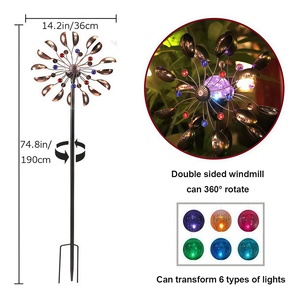 Molinillo de Viento Decorativo para Exteriores con Luz Solar de 6 Colores, 360° °   Esculturas de Viento Giratorias Grandes de Metal, Molinos de Viento para Jardín - Product Image 6
