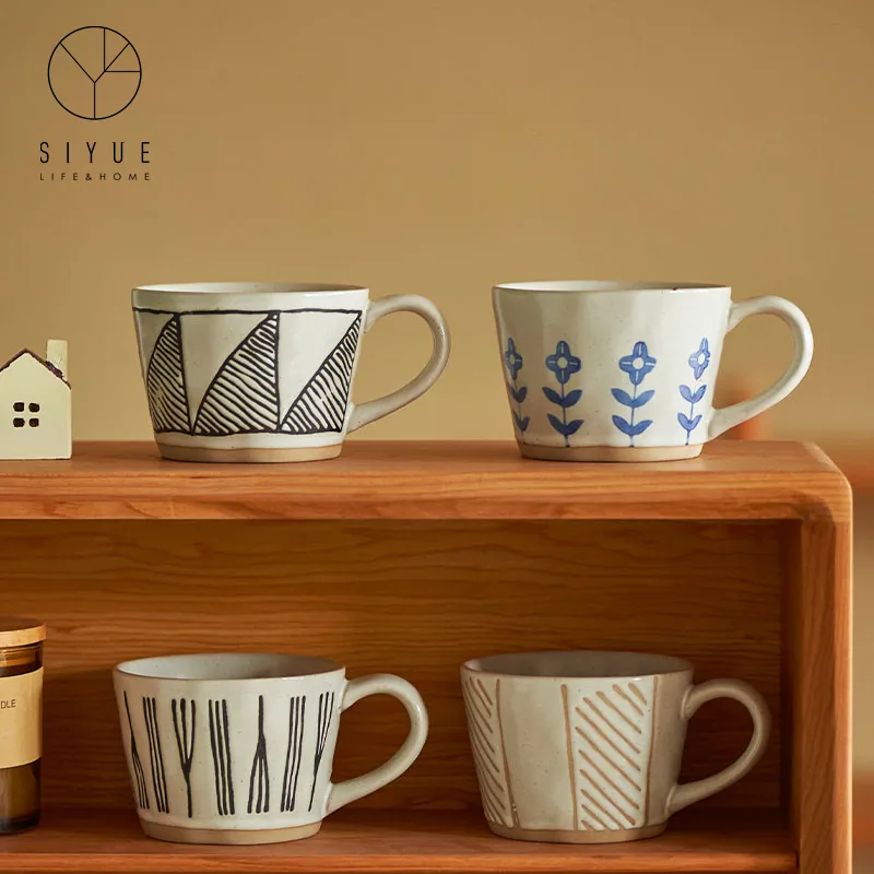 Couple Clay Mug Design Handmade Artistic Pattern Sublimation Ceramic 350ml Japanese Vintage Carton Mugs Party Modern Coffee Mugs