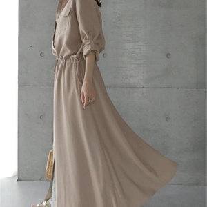 Vestidos Largos Casuales de Manga Larga con Solapa para Mujer, de Alta Calidad, OEM Personalizados al por Mayor, Novedad, Color Sólido - Product Image 2