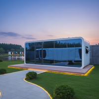 Maisonnette de luxe en forme de cabane, préfabriquée, modulaire, pour hôtel, camping, glamping, avec vitres panoramiques, pour une vie intelligente