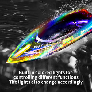 Barco RC de Alta Velocidad a Escala 1:16, Barco a Control Remoto Inalámbrico de 2.4G con Luces LED para Jugar en el Agua al Aire Libre - Product Image 2