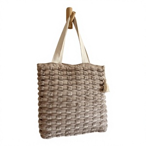Bohemian Woven Tote <b>Bag</b> With Tassel Decoration Two <b>Straps</b> Open <b>Shoulder</b> <b>Bag</b> For Shopping All Seasons handmade textured fabric - Product Image 1