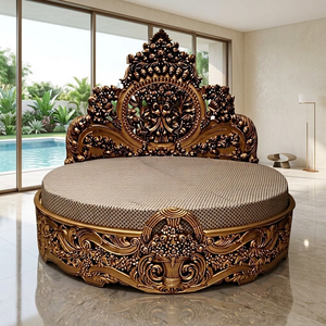 Cama Clásica de Estilo Antiguo con Botones Decorativos y Marco de Madera Grabado, Muebles de Dormitorio Elegantes y de Lujo para Uso en Hoteles - Product Image 6