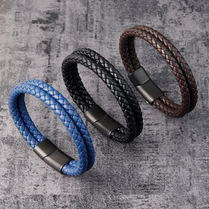 Bracelet en cuir marron foncé tressé avec fermoir magnétique, bijou de mode pour homme, cadeau - Product Image 2