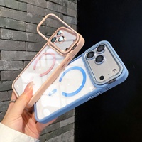 Funda Magnética Transparente de Lujo para Teléfono con Soporte para Cámara, Compatible con iPhone 17, 16, 15, 14, 13, Carga Inalámbrica