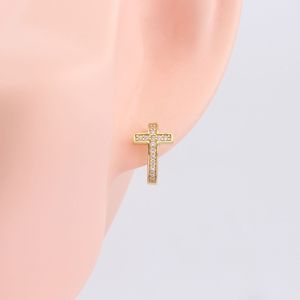 Wholesale Women's 925 Sterling Silver Classic French Style <b>Cross</b> Stone Inlay Statement <b>Hoop</b> <b>Earrings</b> for Party Occasions - Product Image 3