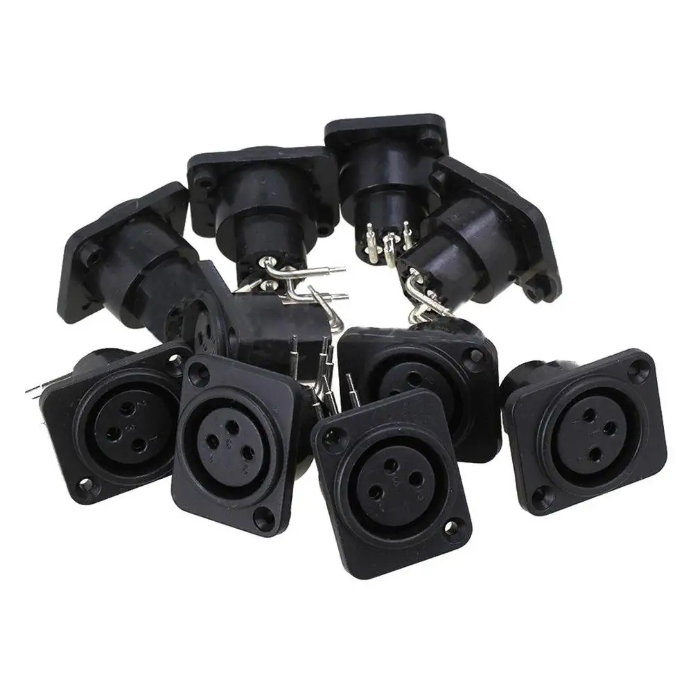 Zwarte Xlr 3pin Vrouwelijke Jack Panel Mount Chassis Pcb Socket Connector Drop