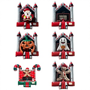 Château gonflable de Noël en PVC en gros, motif bonhomme en pain d'épices, capacité 500 kg, installation facile pour fêtes de Noël et événements festifs - Product Image 1