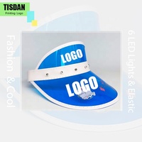 Cappello blu olografico rosso iridescente in PVC regolabile parasole con luci a LED e Logo personalizzato per uso Casual esterno Unisex