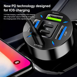 Chargeur USB 66W pour voiture Charge rapide PD QC3.0 avec voltmètre allume-cigare pour iPhone 15 14 Samsung <span class=keywords><strong>Xiaomi</strong></span> - Product Image 2