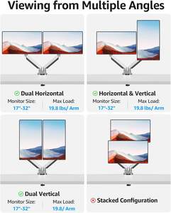 Support de bureau pour deux moniteurs en aluminium moulé sous pression argenté pour écrans d'ordinateur de 14 à 32 pouces - Product Image 5