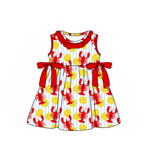 Vestido de Verano sin Mangas con Estampado de Cangrejo Rojo para Niña, Modelo GSD3666, Venta al por Mayor - Product Image 1